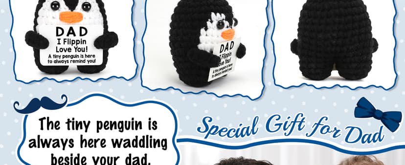 Gifts for Dad from Daughter Son Wife, Handmade Crochet Mini Penguin Christmas Birthday Gifts for Dad Bonus Step Fathers, Funny I Love You Gift for Dads Christmas Stocking Stuffers Emotional Cute Decor