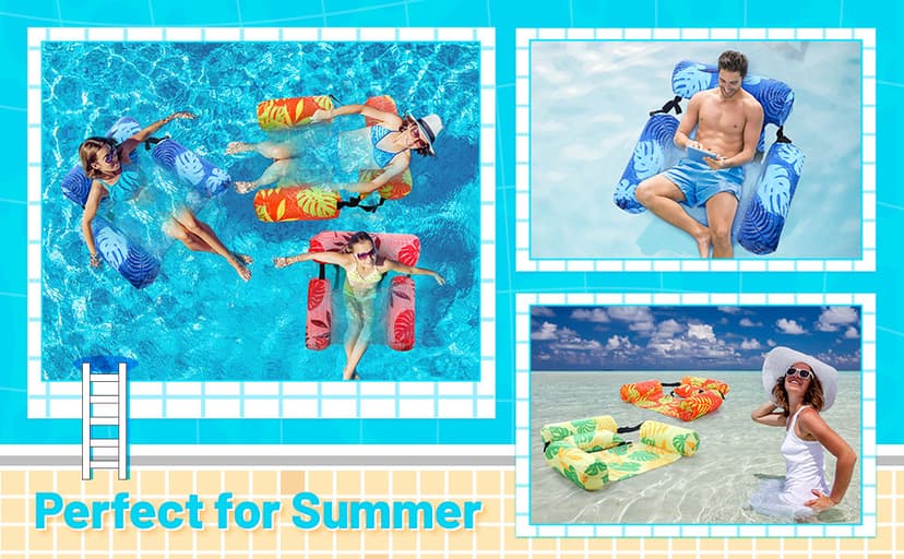 Inflatable Pool Floats Adult Floating Lounge Chairs Blow up Pool Noodles for Adult Heavy Duty Swimming Tropical Plants Fun Pattern Floating Chair for Summer Water Beach Lake Party