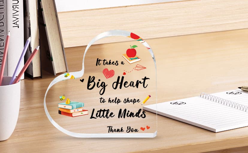 Teacher Valentine Gift, Valentines Day Gifts for Teachers - Acrylic Heart Shape Teachers Plaque 4×4 in, Teacher Retirement Gifts for Women Men, End of Year Thank You Teacher Keepsake