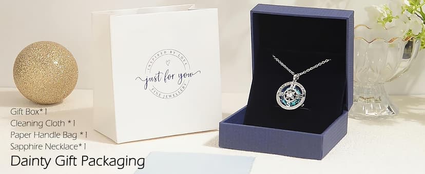 PAITAIN Compass Necklaces for Womens Jewelry for Wife Birthday Gift Ideas Wedding Anniversary Birthday Gifts for Her Gifts for Wife Sapphire Jewelry for Women, 18k Real Gold Filled S925 Sterling Silver Based