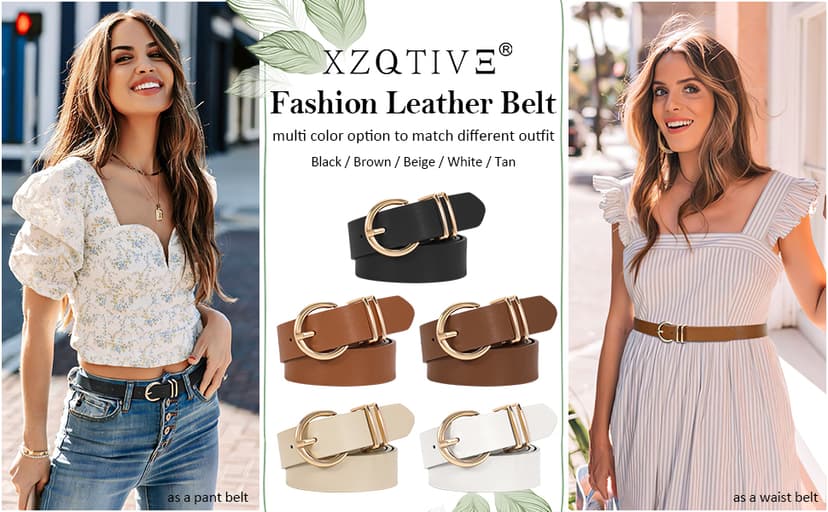 XZQTIVE 3 Pack Women Belts For Jeans Dresses Pants Ladies Leather Waist Belt with Gold Buckle
