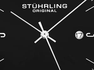 Stuhrling Original Men’s 40 mm Ultra-Slim Black Dial Dress Watch with Calfskin Leather Strap, Date Display – Minimalist Analog Wristwatch