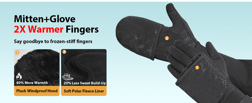 RIGWARL Winter Running Gloves Men Women Cold Weather, Touchscreen Convertible Mittens Warm Thermal Gloves with Watch Window