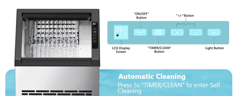 Commercial Ice Maker Machine, 80Lbs/24H Under Counter Ice Maker, Freestanding with Ice Thickness Control & Stainless Steel, 36 Cubes in 15 Mins, 28Lbs Storage Capacity, for Home, Bar, Cafe, Offices