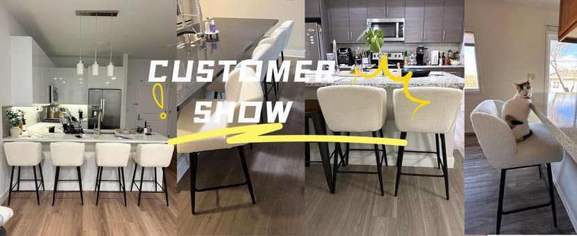 Modern Counter Height Bar Stools Set of 2, 26 Inch Faux Sherpa Upholstered Bar Stools with Back, 18" Seat Wide Island Stools with Black Metal Frame for Kitchen Counter/Breakfast Bar/Restaurant, White