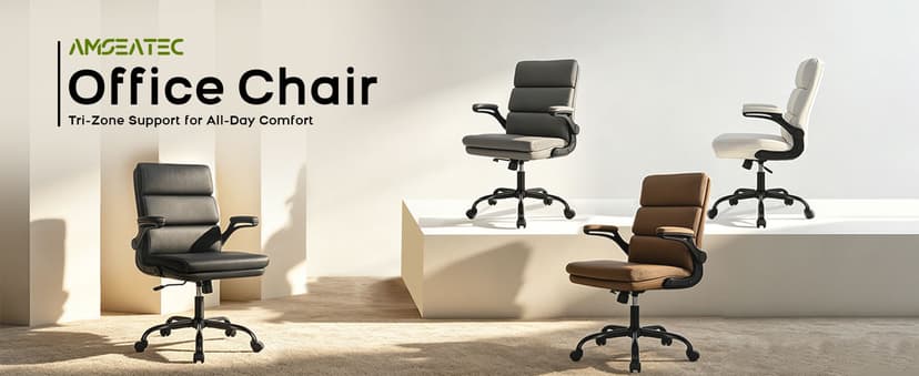 Office Chair Adjustable Desk Chair Mid Back Executive Comfortable Bonded Leather Ergonomic Back Support Home Computer Chairs with Padded Flip-up Armrest Swivel Wheels (Tan)