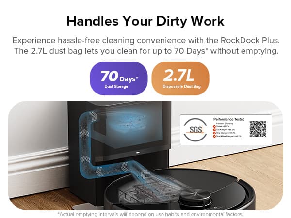 roborock Q10 S5+ Robot Vacuum and Mop, 10,000Pa Suction, Upgraded from Q8 max+, 70 Days Self-Emptying, Obstacle Avoidance, Sonic Mopping, Dual Anti-Tangle Design, Auto Mop Lifting, Ideal for Pet Hair