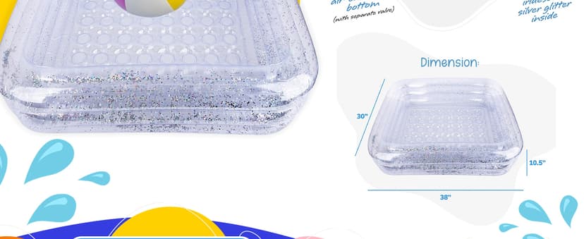 ArtCreativity Sparkly Inflatable Kiddie Pool for Kids 34"x10" - 3 Levels - Transparent Blow Up Baby Pool with Silver Glitter, Easy to Inflate Small Toddler Pools for Outdoor