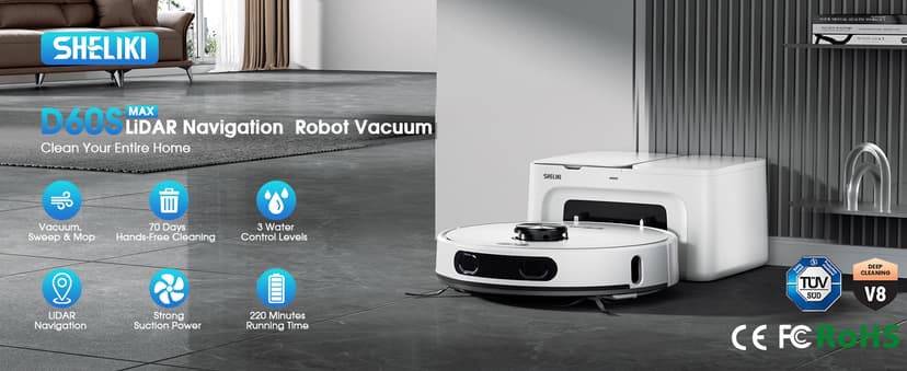 Robot Vacuum and Mop Combo, 3-in-1 Robotic Vacuums Cleaner with 70-Day Self-Emptying Base, LiDAR Navigation Smart Mapping & Strong 6000Pa Suction, for Pet Hair, Hard Floor, Carpet