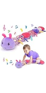 Baby Sensory Toy 0-6 Month Music Animal Stuffed Plush Caterpillar Toy for Infant 0-3-6-12 Month Old Tummy Time with Baby Mirror Crinkle Rattle Carseat Toys for Newborn Boys Girl Shower Gifts
