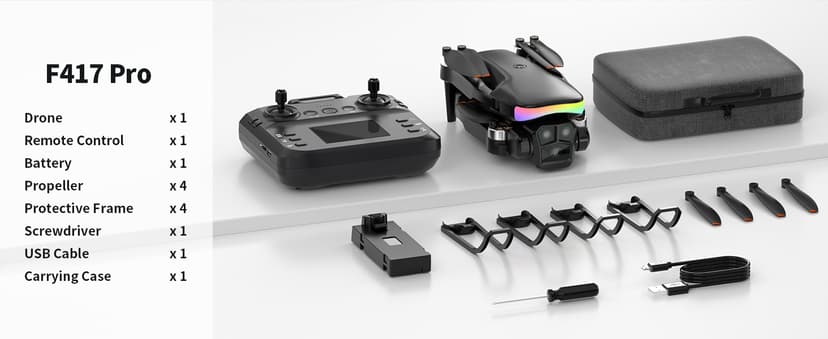 F417PRO Drone with Camera 1080P for Adults Kids, Mini Drone with Screen, Adult Drone, Dual 90° Lens, LED Lights, Optical Flow, Modular Battery, Beginner Drone, One Key Start, Headless, 3D Flip, Case