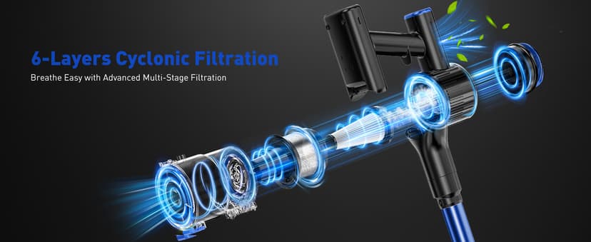 Cordless Vacuum Cleaner, 45KPA 8 in 1 Lightweight Vacuum Cleaners for Home, 50Mins Anti-Tangle Stick Vacuum, LED Display, Rechargeable Vacuum for Pet Hair/Carpet/Floor (Blue)