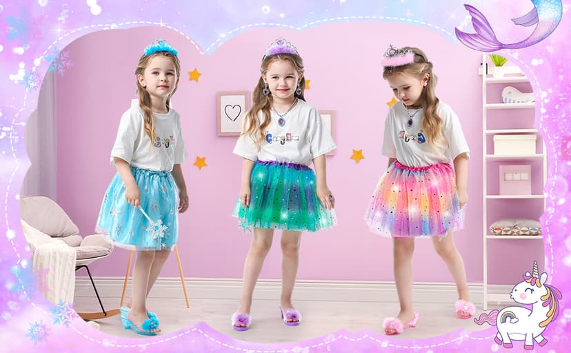 Toddler Dress Up Clothes Shoes Jewelry Set, Princess Costume Include Unicorn Mermaid, Pretend Play for Little Girls Age 3-6 HAMSILY Princess Dress Up for Girl 3 4 5 6 Years Old Birthday Gifts Toys B0B6FTH2HD