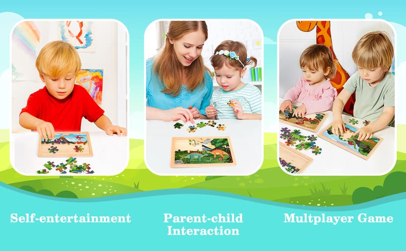 Wooden Puzzles Dinosaur Toys for Kids Ages 3-5, Set of 4 Packs with 20-Piece Wood Jigsaw Puzzles, Preschool Educational Brain Teaser Boards for Boys and Girls 3 4 5 6 Years Old