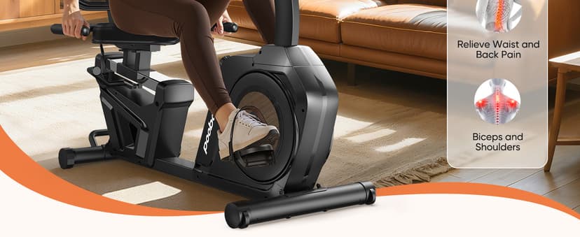 pooboo Recumbent Exercise Bike, Stationary Bikes for Home with Arm Exerciser, Magnetic Recumbent Bike with Ergonomic Backrest & Comfortable Seat, Smart APP, Pulse Sensor, 400LBS Weight Capacity