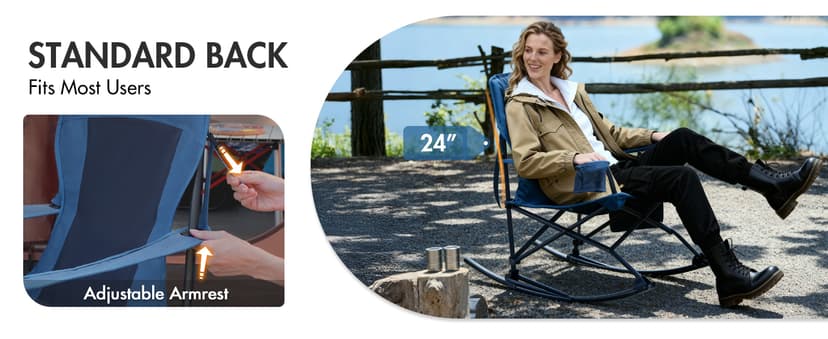 Portal Outdoor Rocking Chair Camping Folding Portable Rocker with Cup Holder Side Pocket Carry Bag, Support 350LBS (Midnight Blue)