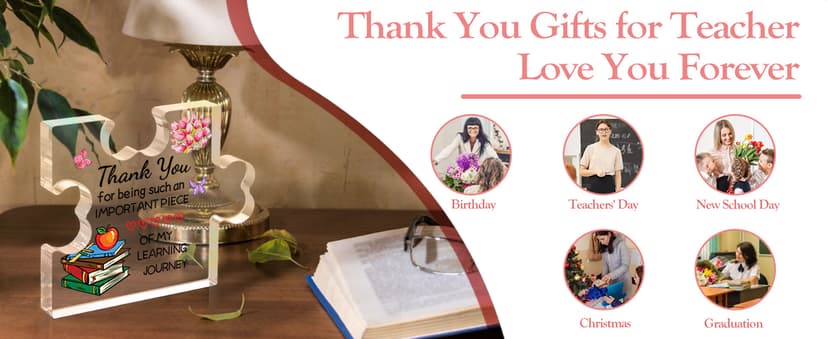 Funnli Teacher Gifts, Back to School Teacher Gifts, Teacher Appreciation Gifts Acrylic Plaque, Thank You Graduation Valentines Day Christmas Gifts for Women Teacher Classmate Study Partner Roommate