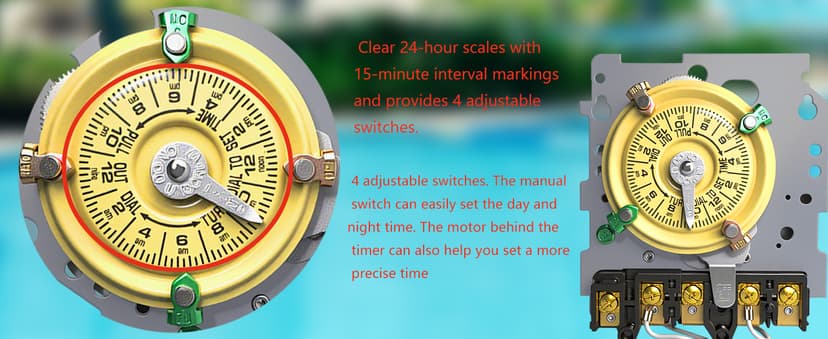 T104 Mechanical Timer Switch, 208–277 VAC 40 Amp,Pool Pump Switch, 24 Hour 12 ON/Off for Pump, Heavy Duty Pool Timers Outdoor, Timer for Lights HVAC Systems, 5 Years Warranty