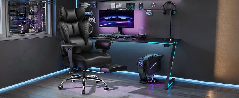 COMHOMA Big and Tall Office Chair Heavy Duty Gaming Chair with Deluxe Embossing Leather High Back Wider Ergonomic Computer Chair with Foot Rest 150°Reclining Pocket Spring Lumbar Support