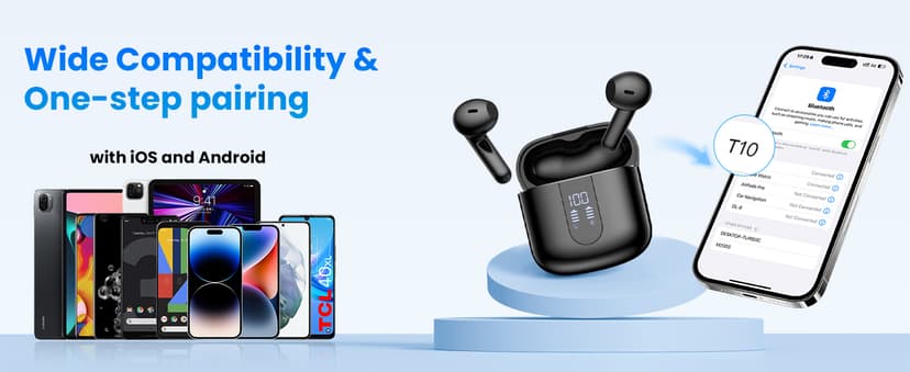 Haqquio Wireless Earbuds, Bluetooth Headphones with Deep Bass Stereo, 48H Playback Ear Buds with LED Power Display, Lightweight, IPX7, in-Ear Earphones with Mic for iPhone/Android/iPad, Black