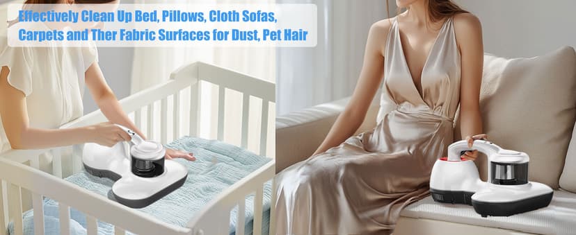 Mattress Vacuum Cleaner, Handheld UV Bed Vacuum Cleaner 16KPa & 12800 Vibrations Per/Min Upgraded Effectively Clean Up Bed, Pillows, Cloth Sofas, Carpets and Ther Fabric Surfaces