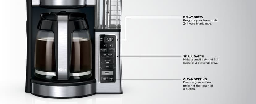 Ninja 12-Cup Programmable Coffee Brewer, 2 Brew Styles, Adjustable Warm Plate, 60oz Water Reservoir, Delay Brew - Black/Stainless Steel