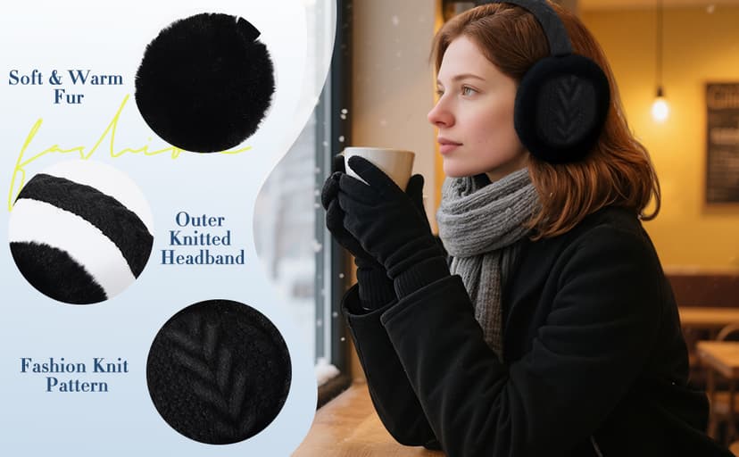Pleneal Ear Muffs for Winter Women, Foldable Earmuffs Faux Fur Warm Ear Warmers for Women, Outdoor Cute Ear Covers for Girls