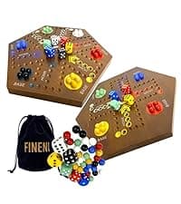 Wooden Board Games, Marble Board Game Original with Dual Sides Fast Track Board Game for 2 to 6 Players, Double Side Marble Game, 6 Colors 30 Marbles Set and 6 Color 6 Dice,Pouch (16" Dark)