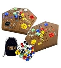 Wooden Board Games, Marble Board Game Original with Dual Sides Fast Track Board Game for 2 to 6 Players, Double Side Marble Game, 6 Colors 30 Marbles Set and 6 Color 6 Dice,Pouch (16" Dark)