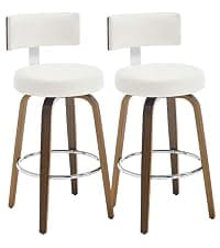 Bekrvio Swivel Counter Height Bar Stools Set of 3, Faux Leather Kitchen Stools Upholstered Barstools with Back, Walnut Wood Legs, Mid Century Island Chairs Counter Stools, 26" Seat Height, White