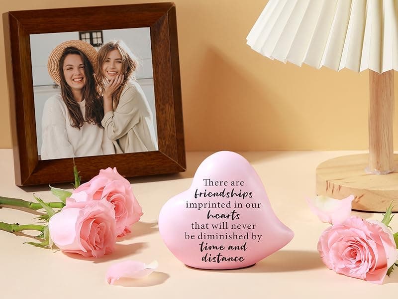 Friend Gifts for Women Birthday Unique - Friendships Imprinted in Our Hearts Never Be Diminished by Time and Distance- 4"x4" Ceramic Heart Decor, Gift for Friends Female Christmas