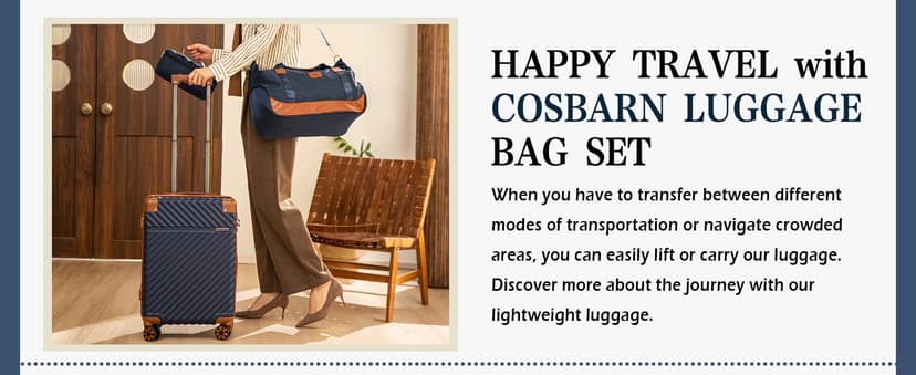 Cosbarn Luggage Sets 5 Piece with TSA Lock Spinner Wheels, Unisex Hard Case ABS Suitcase Set, Hardshell Lightweight Waterproof Travel Hardside Suitcases with Wheels for Women Men, Dark Blue