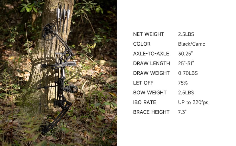 Lanneret Compound Bow and Archery Sets - Right Hand Archery Compound Bows 0-70 lbs Draw Weight Adjustable for Adults and Beginners,25"-31" Draw Length,up to IBO 320 fps,Archery Hunting Bow Set