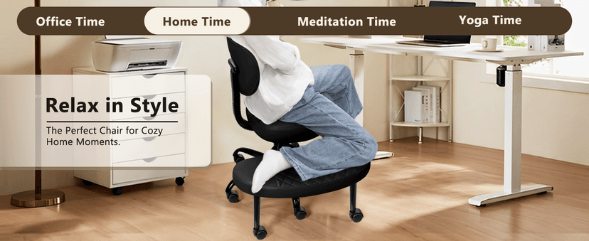 AtHope Ergonomic Cross Legged Office Chair with Wheels - Adjustable Height for Meditation, ADHD Desk & Yoga - Wide Criss Cross Design with Lumbar Support, Kneeling Chair - Black