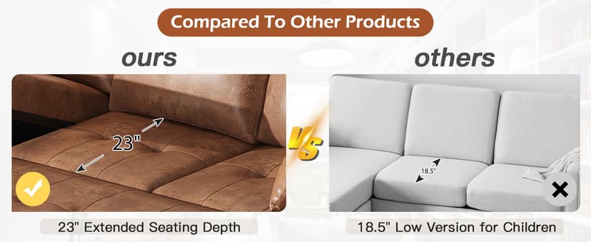 JFHID Leather Sleeper Sofa Couch with Pullout Bed, 80'' Sofa Bed Pull Out Couch with Reversible Storage Chaise, Sectional Couches with USB Charging Ports&Cup Holders for Living Room, Brown