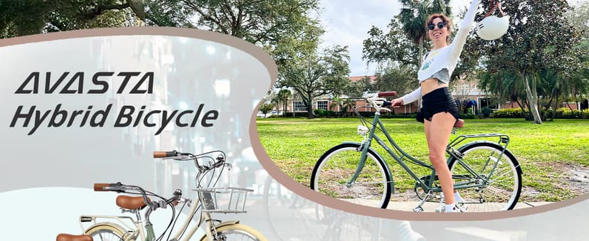 AVASTA Vela Hybrid Bike for Adult Women Female Lightweight Step Through 26 Inch High Tensile Steel Frame City Commuter Comfort Lady Bicycle, 6-Speed, Multiple Colors