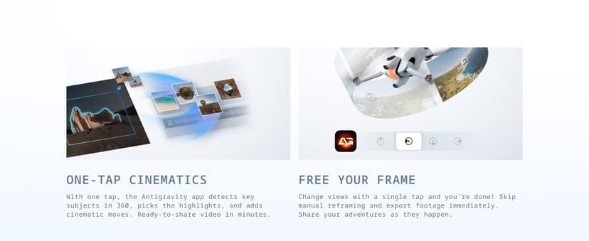Antigravity A1 Infinity Bundle (3 High-Capacity Batteries) - 8K 360 Drone for Immersive Flight, Point-to-Fly Motion Control, Obstacle Avoidance, Deep Track, Auto Return, 10km Transmission, Auto Edit