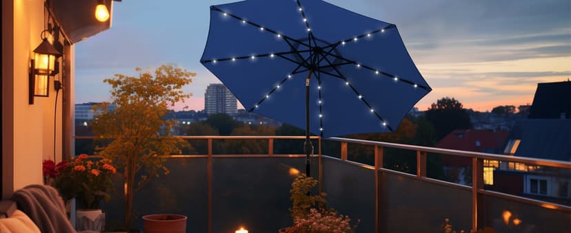 Blissun 9 ft Solar Umbrella 32 LED Lighted Patio Umbrella Table Market Umbrella with Tilt and Crank Outdoor Umbrella for Garden, Deck, Backyard, Pool and Beach (Navy Blue)