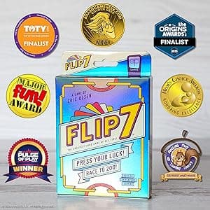 USAOPOLY Flip 7, The Ultimate Blend of Press Your Luck & Strategy, Fast-Paced Addictive Card Game,Quick to Learn & Easy to Teach,Perfect for Game Nights, 3+ Players, Ages 8 & Up, 20 Minutes Play Time