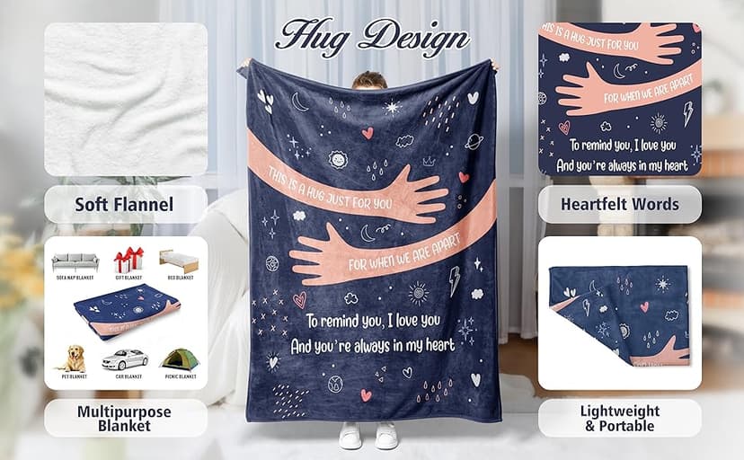 Craftique I Love You Gifts for Him Her - Soft Blanket with Love Hug - Long Distance Relationship Gifts, Anniversary/Birthday Gift for Boyfriend Girlfriend Friend
