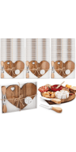 Patelai 12 Set Bridal Shower Favor Heart Cheese Board Cheese Knives Wood Mini Charcuterie Board Thank You Gift Box for Guest Bridal Baby Shower Prize Wedding Birthday Valentines (Acacia Color)