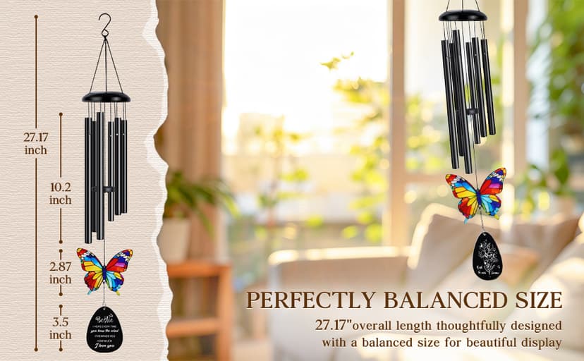 Best Friend Birthday Gifts for Women, Bestie Birthday Gifts for Women, Friendship Gift for Woman, Unique Bestie Gift Ideas for Woman Female Friend BFF, Butterfly Home Decor, Bestie Wind Chimes B0G1X9K44Y