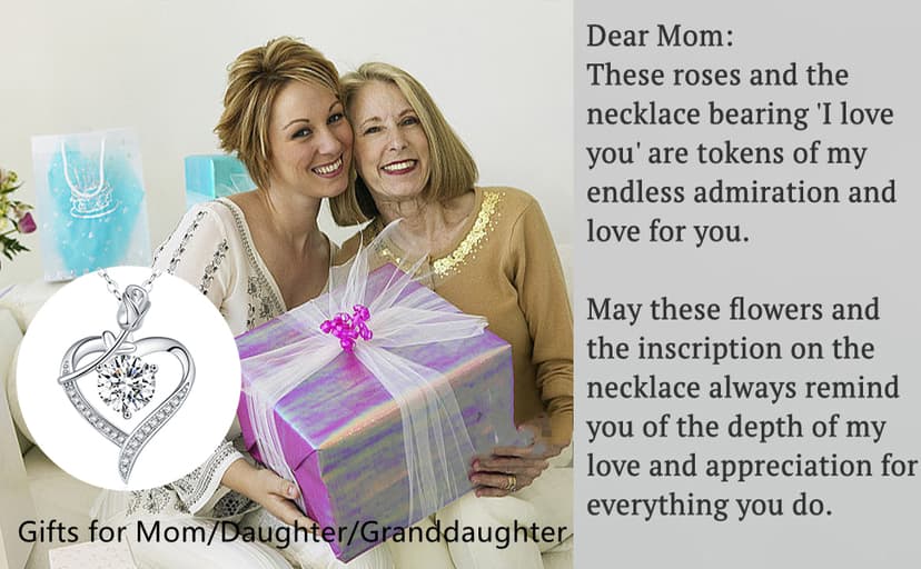 Rose Heart Pendant Necklace for Wife Moissanite Lab-Created Gem Jewelry for Women I Love You Wedding Anniversary Birthday Christmas Valentines Engagements Mothers Day for Her Girlfriend Mom Daughter