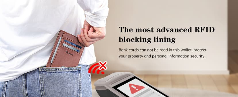 Teskyer Slim Wallet for Men, Minimalist Front Pocket RFID Blocking Leather Wallet Credit Card Holder for Men & Women