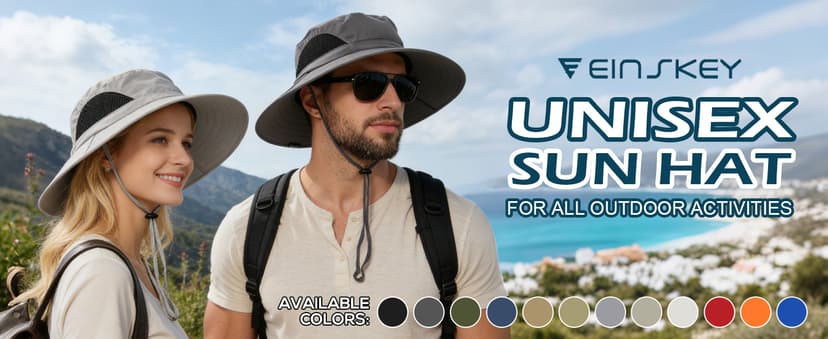 EINSKEY Wide Brim Sun Hat, UPF 50+ UV Protection Waterproof Packable Bucket Hat for Men & Women, Fishing Hiking Beach Garden
