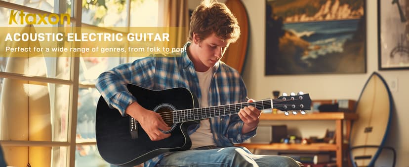 Ktaxon Full-Size Acoustic Electric Guitar with Amp, 41 Inch Basswood Body Guitars Kit for Beginner & Intermediate W/Bag, Strap, and Capo All Accessories Included (Black)