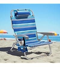 PASAMIC Backpack Beach Chair for Adults Portable, Lay Flat Reclining Beach Chair with 5 Positions, Tall Heavy Duty Folding Chairs with Cup Holder, Cooler Pouch, Towel Bar, Multicolor Stripe