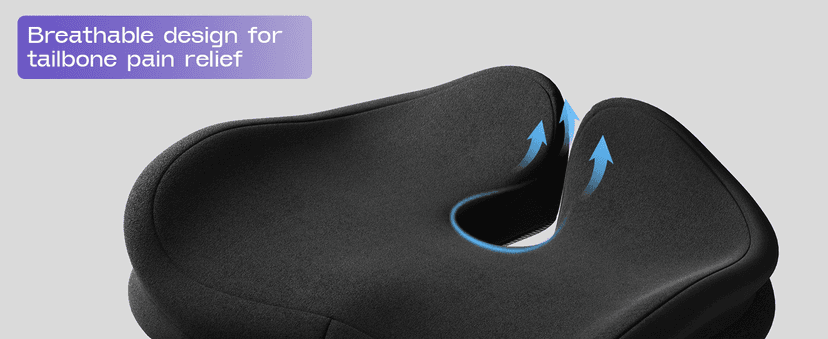 ZZ-WELL Seat Cushions for Office Chairs - Patented Coccyx Cushion for Tailbone Pain - 21.2" W x 16.5" L Memory Foam Extra Large Seat Cushion, Removable & Machine Washable Cover (Black)