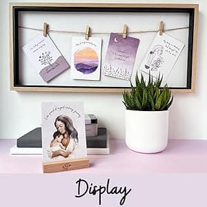 New Mom Affirmation Cards - 50 Postpartum Affirmation Cards for Women - Pregnancy & Self-Care Gifts for New Mom After Birth in Tin Box with Wooden Stand