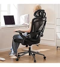 Sweetcrispy Ergonomic Office Chair Heavy Duty Task Desk Chair with Flip-up Arms, PU Leather, Adjustable Swivel Rolling Chair with Wheels, Beige